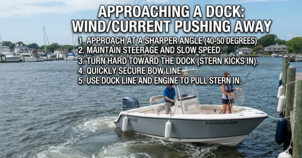 How Should You Approach a Dock When Wind or Current Is Pushing You Away?