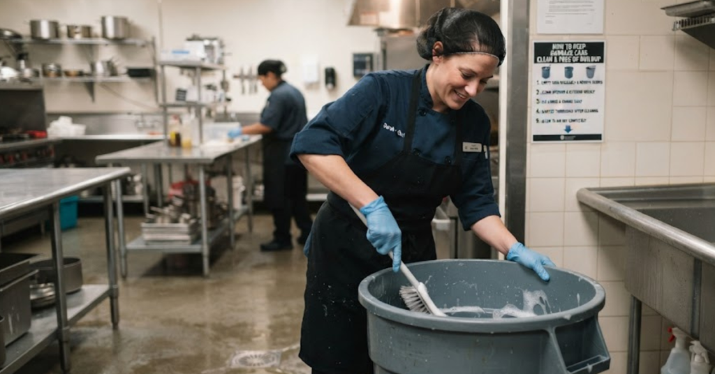 How Should Food Workers Keep Garbage Cans Clean and Free of Buildup?