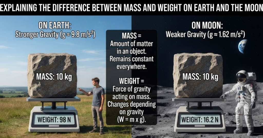 Mass vs. Weight on Earth and the Moon